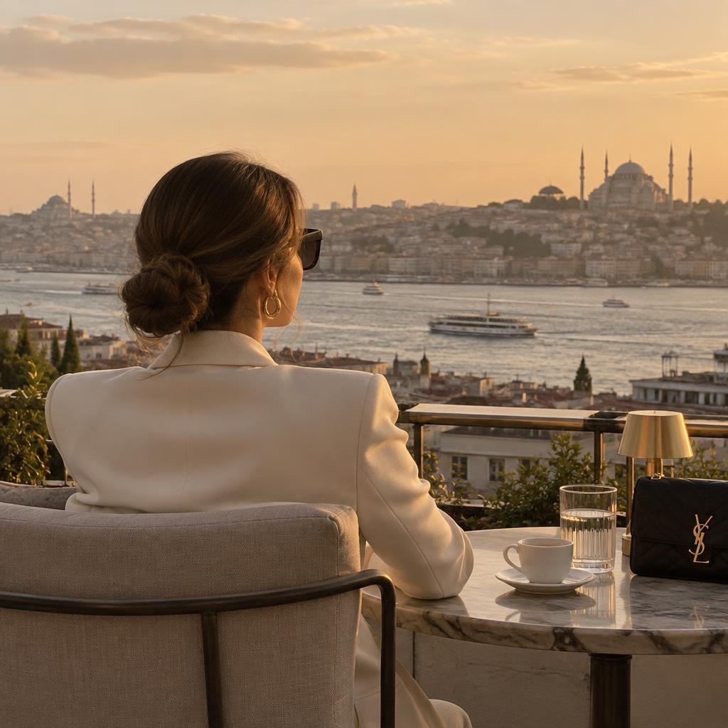 Woman looking over the Istanbul skyline